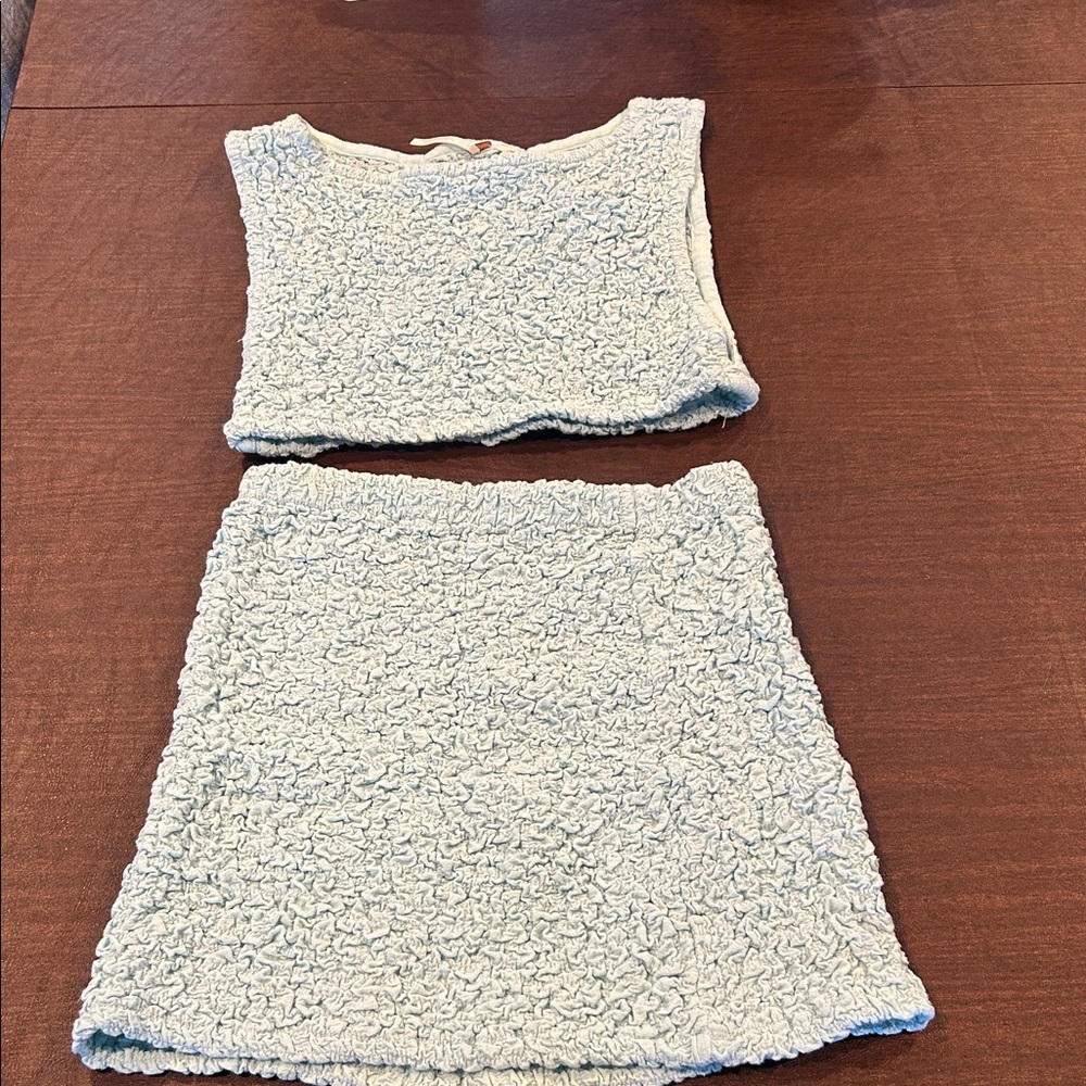 Free People Crinkled Set in Soft Blue
